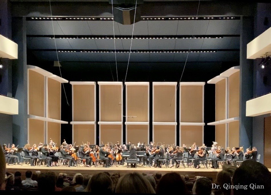 Dr. Qian performing a piano concerto and conducting from the piano, 2020.